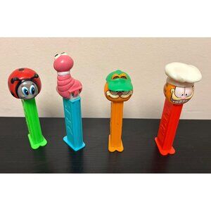 Set Of 4 Pez Dispensers Ladybug Worm Garfield Chef Garfield Hat Collectibles